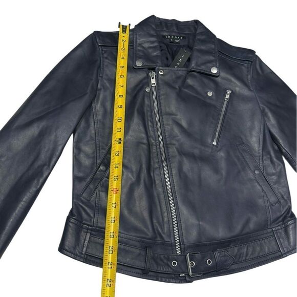 NWT Theory Speed Leather Jacket Dark Navy Blue Asymmetrical Zip Style Sahral - Picture 16 of 16